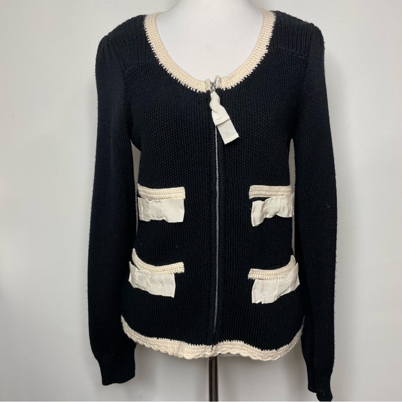 Anthropologie Sleeping On Snow Sweaters - Anthropologie Sleeping On Snow Wool Full Zip Cardigan Knit Sweater Womens M Bows